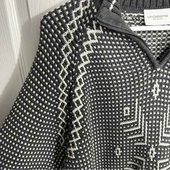 Liz Claiborne size M cotton blend sweater, gray/white. Great condition. - Picture 3 of 10